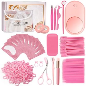 Eyelash Extension Supplies, Lash Extension Tool Kit with Pro Eyelash Fan, Silicone Eye Gel Pads, Lash Tapes, Tweezers & More