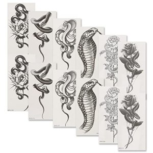 Realistic Snake Temporary 12 Sheets 3D Tribal Serpent Tattoos Floral Rose Snake Stickers