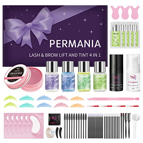 Lash Lift and Tint Kit, PERMANIA 4 IN 1 Kit, Curling and Lifting Eyelashes, Long-Lasting 6-8 Weeks