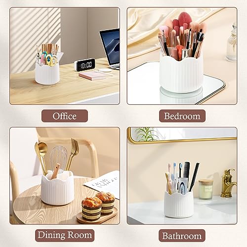Luxspire Makeup Brush Holder Organizer 360° Rotating 7-Slot White - Image 4