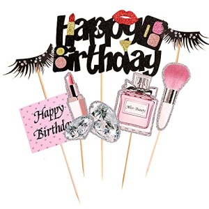 BlingABC Makeup Cake Topper Lipstick Perfume Eyelash Brush Cupcake Toppers