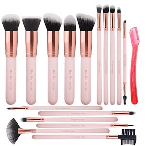 Real Perfection 16pcs Makeup Brushes Set with 1 Eyebrow Razor Premium Synthetic Foundation Blending Face Powder Eye Shadow Concealer