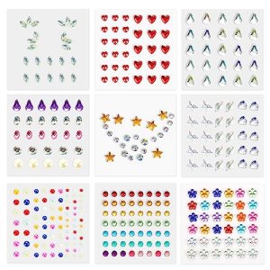 9 Sheets Face Gems Stickers, Self-adhesive Face Jewels and Nails Gem Stickers Temporary Tattoo Acrylic