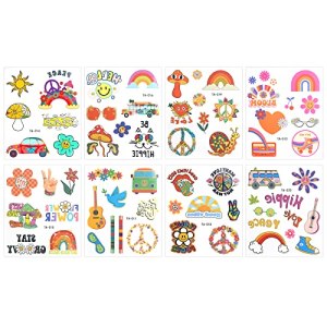 Summer Cartoon Temporary Tattoos, Flower Mushroom Cars Colorful Rainbow