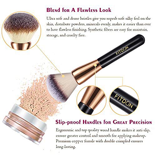 FITDON Kabuki Brush for Face Large Coverage Mineral Powder Bronzer Foundation Blending Blush Buffing - Image 2