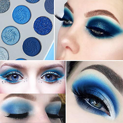 Blue Eyeshadow Palette Matte Shimmer Makeup Eyes, AFFLANO Highly Pigmented Waterproof Eye Shadow Blue Palette, Vegan Nude Silver Grey Glitter Metallic Navy Dark Light Space-Blue Eyeshadow Pallet Shade ecofavor 35.00 g (Pack of 6) - Image 2