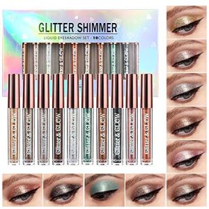 10 PCS Liquid Glitter Eyeshadow Set, Matte & Pressed Shades, Highly Pigmented, Natural Velvet Texture, Perfect for Every Woman & Girl
