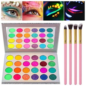 Aurora Glow Eyeshadow UV Blacklight Matte and Glitter Palette 24 Colors