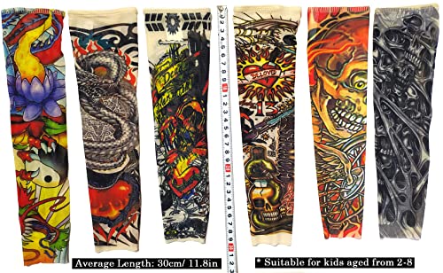 Temporary Tattoo Sleeves for Kids 6pcs, Sunscreen, Eagle Skull Dragon Clown Snake - Image 3