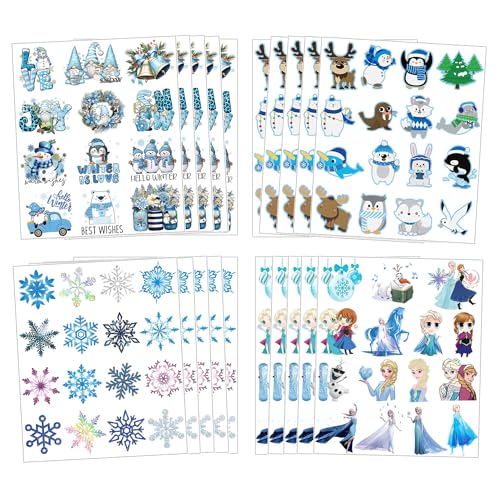 Winter Temporary Tattoo Stickers for Kids Girls Boys Cute Animals Snowflake 20 Sheet