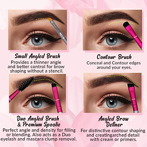 Eyebrow Brush Kit Thin Angled - Eye Brow Concealer Contour Brush to Shape and Conceal Eyes Duo Spoolie Brushes Firm Bristles Definer for Filling Pomade Gel | Defining Arches Winged Eyeliner Stencil Vertex 4 Piece Set - Image 2