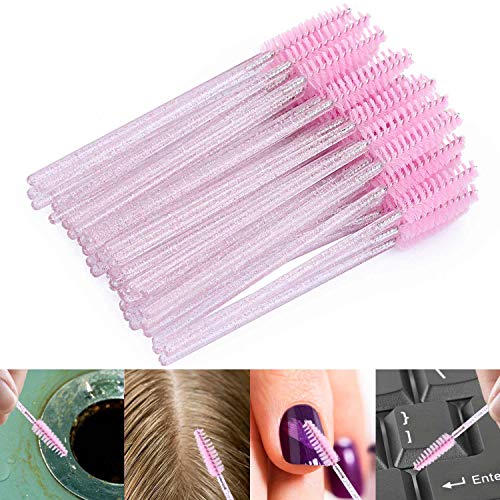 Tbestmax 200 Disposable Eyelash Brush Mascara Wands Spoolies Pink Crystal Shining Stick - Image 3