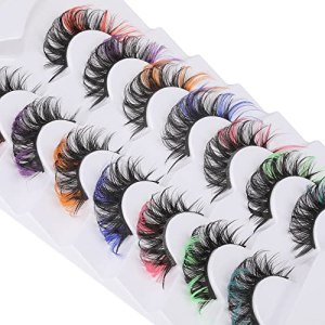 Ruairie False Eyelashes Colored Lashes Fluffy Wispy Russian Strip Lashes D Curl Volume Curly Faux Mink Lashes