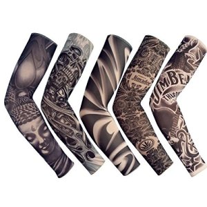 5pcs Fake Temporary Tattoo Sleeves Sunscreen Protector for Men Women Outdoor Sport Cycling Driving 4.7x18.1x2.9"
