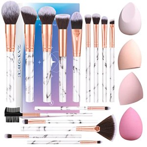 Makeup Brushes XMOSNZ 15Pcs Marble Set Eyeshadow Contour Brush with 4 pcs Makeup Sponge (Gift Box, Grey)