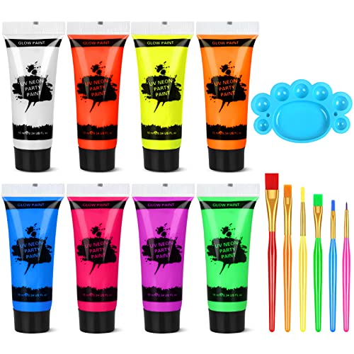 UV Glow Blacklight Neon Face and Body Paint, 8 Tubes 0.84oz