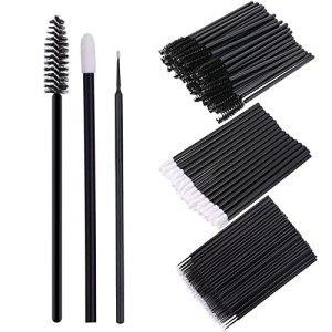 "Disposable Makeup Applicators Kit, 300 Pcs, Eyelash Mascara, Lip Brushes, Black"