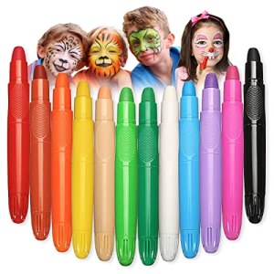 Face Paint Crayons Kit, 12 Vibrant Colors, Safe & Washable, for Carnival, Cosplay, Halloween