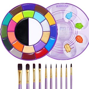 BOBISUKA 24-Color SFX Face Body Paint Palette Set + 10pcs Purple Brushes