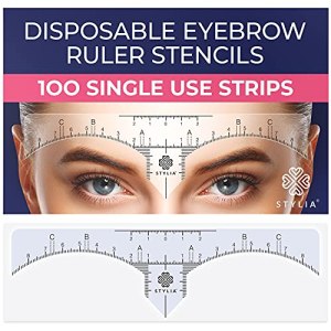 Disposable Eyebrow Ruler Stencils - Transparent Mapping Stickers for Microblading, Henna, Brow Extensions - 100-Pack