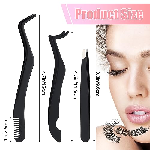 Eyelash Applicator Tool, 3 Pcs Stainless Steel Lash Tweezers, for Girls, Women, Makeup Artists (Black) - Image 12