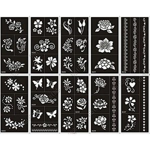 Henna Tattoo Stencil & Templates for Women Body Painting Reusable Glitter Temporary Tattoo Stickers 17.5 X 8.5cm