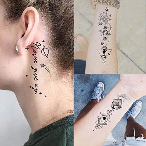 28 Sheets Outer Space Temporary Tattoos For Kids Women Men, 3D Fake Realistic Star Sun Moon Tattoo Stickers Boys Girls, 3.9x2.3 Inch (Pack of 8) - Image 4