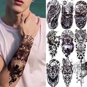 Realistic Black Animals Temporary Tattoos, Waterproof, 11.4*21cm