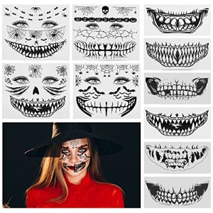 Halloween Face Temporary Tattoos, Clown Makeup Stickers for Halloween Party
