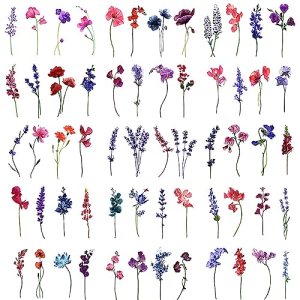 Yesallwas 15 Sheets Flower Temporary Tattoo Stickers,Watercolor Purple Violet Lavender