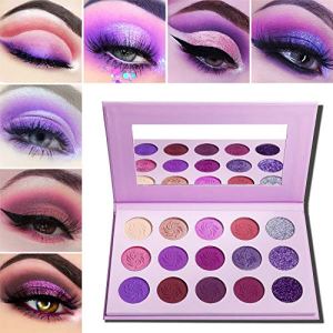 Professional Highly Pigmented 15 Color Eye Palette, Matte Shimmer Dream Purple Pink Dark Red Violet Cute Bright