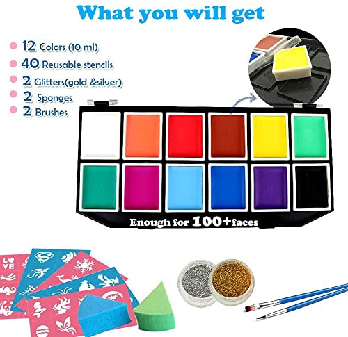 Face Paint Kit, Bowitzki 12 Vibrant Colors Non Toxic - Image 2