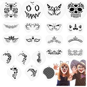OOTSR 20 Pcs Face Paint Stencils for Kids, Holiday Halloween Makeup Art, Reusable Soft Tattoo Stencils
