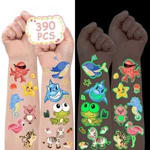 Metker Kids Luminous Waterproof Temporary Tattoos (390PCS) Animals, Insects, Sea Animals, Party Supplies for Children