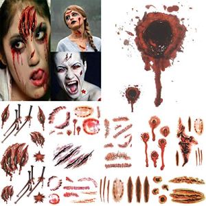 COKOHAPPY Halloween Bleeding Wound Scar Flash Temporary Tattoo 10 Sheets