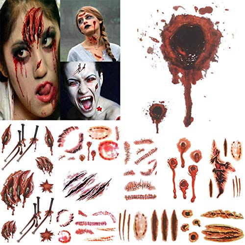 COKOHAPPY Halloween Bleeding Wound Scar Flash Temporary Tattoo 10 Sheets