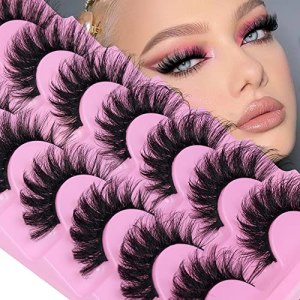 JIMIRE 7 Pair (Pack of 1) Cat Eye Mink Lashes Wispy Fluffy 6D Volume False Eyelashes Look Like Extensions