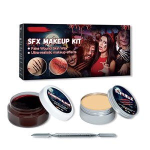Halloween SFX Scar Wax Makeup Kit, Fake Blood Gel, Double-Ended Spatula