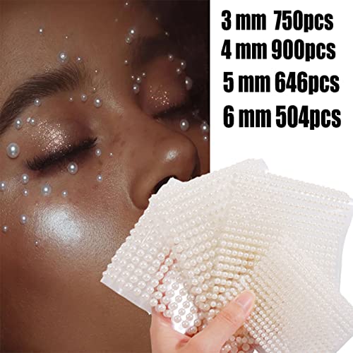 Pearl Face Eye Stick On, 4 Sheets Face Jewels Gems Rhinestones - DIY Craft Embellishments - Image 3
