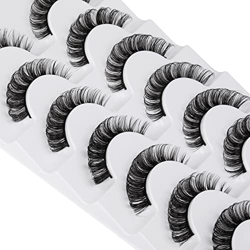 JIMIRE Faux Mink Eyelashes Russian Strip Natural Look Wispy Light 13MM 7 Pairs