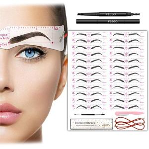 Eyebrow Pencil & Stencil Kit, 24 Shaper Set, Waterproof Pen (Dark Brown)