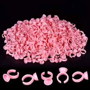 Disposable Pink Glue Rings 300PCS for Lashes Tattoo Plastic