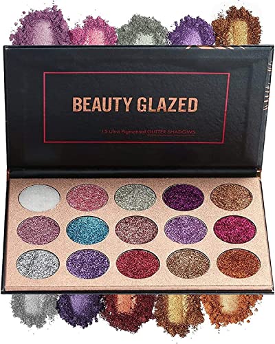 15-Color Glitter Eyeshadow Palette, Shimmer Pigment Makeup - Long-Lasting