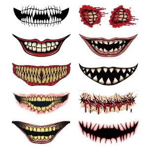 Halloween Clown Horror Mouth Tattoo Stickers Removable Realistic Tattoo Kit