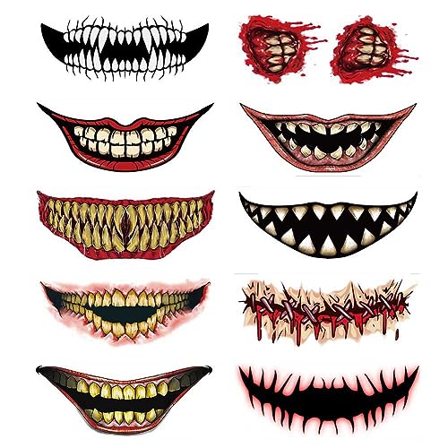 Halloween Clown Horror Mouth Tattoo Stickers Removable Realistic Tattoo Kit