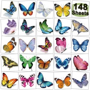 CHARLENT 148 Individually Sheets Butterfly Temporary Tattoos for Girls Women - 3D Realistic Butterfly Tattoos
