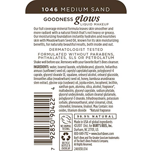 Burt's Bees Goodness Glows Liquid Foundation Medium Sand 1 fl. oz. - Nourishing Makeup for Tan Skin - Image 6