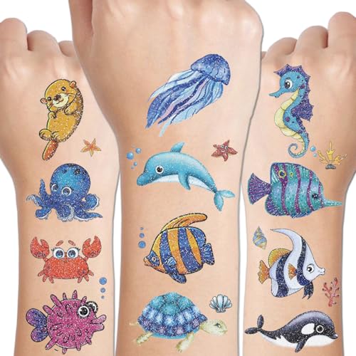 Glitter Styles Under the Sea Creature Temporary Tattoos for Kids - 120+ Ocean Styles
