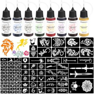 PFARRER Temporary Tattoo Kit 8 Bottles Color Temporary DIY Tattoo Ink