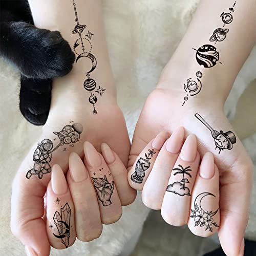 28 Sheets Outer Space Temporary Tattoos For Kids Women Men, 3D Fake Realistic Star Sun Moon Tattoo Stickers Boys Girls, 3.9x2.3 Inch (Pack of 8) - Image 2